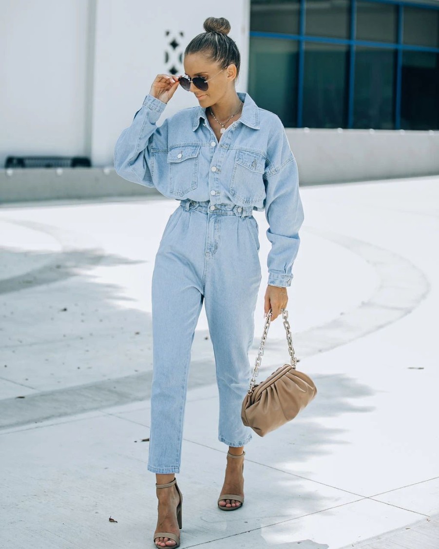 Rompers + Jumpsuits * | Mabl-001 Kendall Pocketed Denim Jumpsuit Final Sale