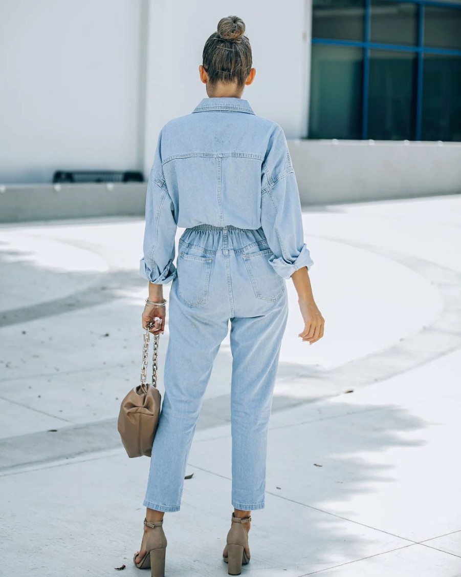 Rompers + Jumpsuits * | Mabl-001 Kendall Pocketed Denim Jumpsuit Final Sale