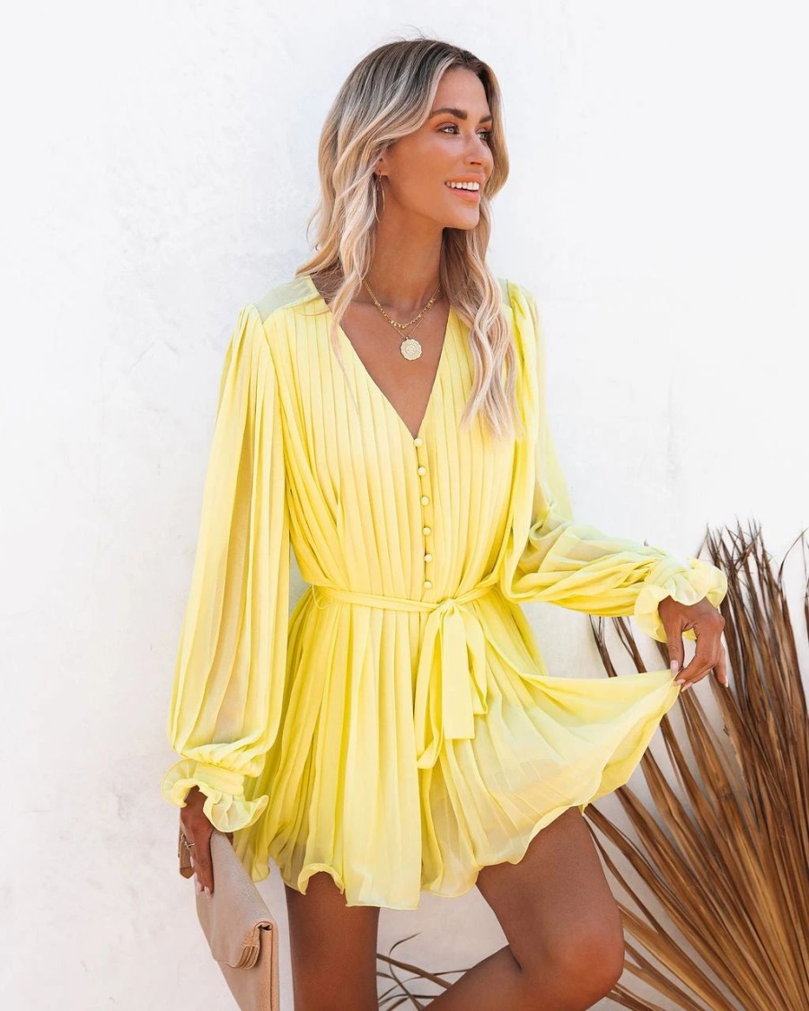 Rompers + Jumpsuits * | Endl-001 Found Love Pleated Romper Yellow Last Chance