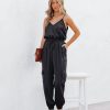 Rompers + Jumpsuits * | Stru-001 Quince Pocketed Satin Utility Jumpsuit Black Final Sale