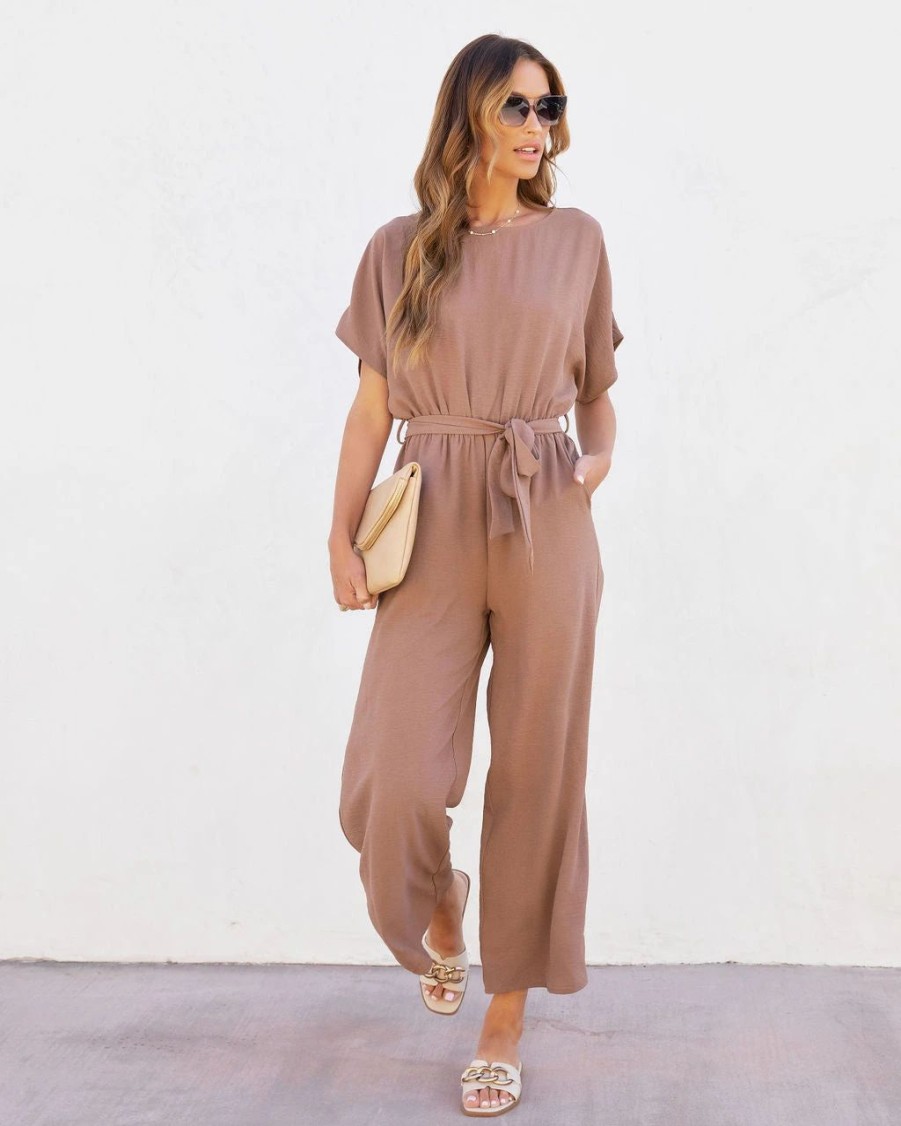 Rompers + Jumpsuits * | Gill-001 Mercy Pocketed Waist Tie Jumpsuit Mocha