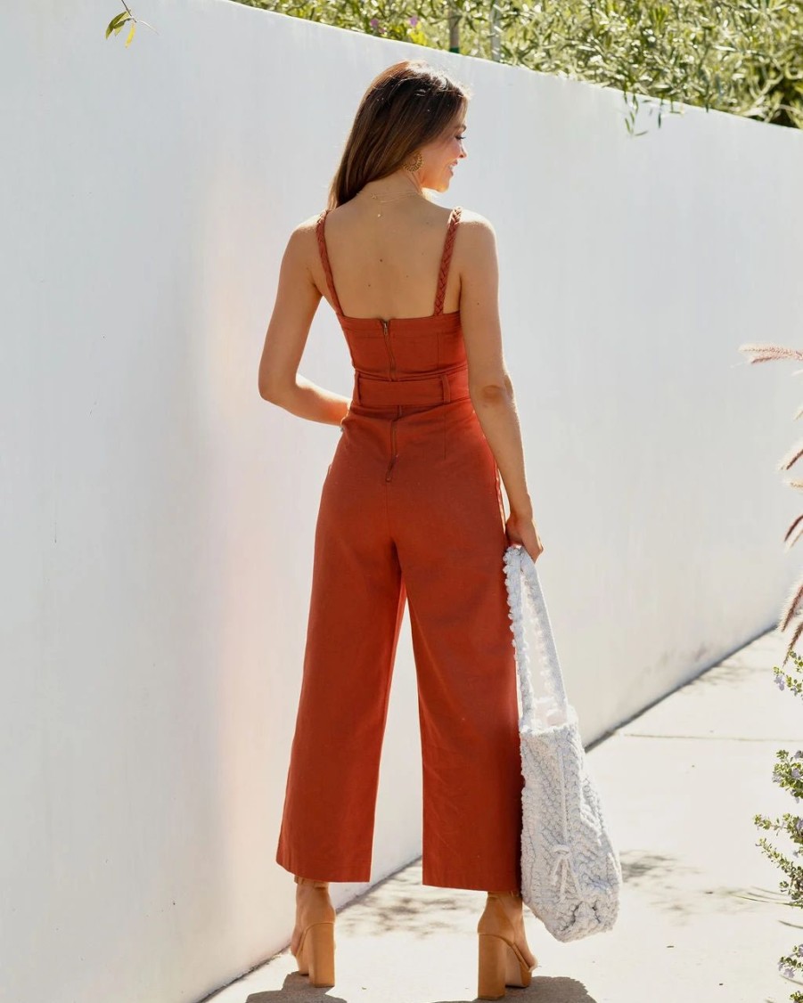 Rompers + Jumpsuits * | Stor-001 She Is Unstoppable Cotton Pocketed Jumpsuit Rust