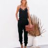 Rompers + Jumpsuits * | Tea-002 Kaylie Tencel Pocketed Lace Cami Jumpsuit Black Final Sale