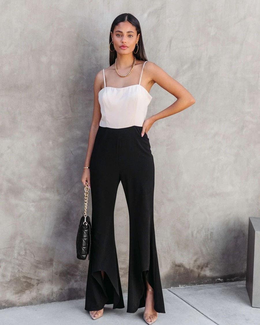 Rompers + Jumpsuits * | Endl-001 Cherie Colorblock Flare Jumpsuit Beige/Black Sale