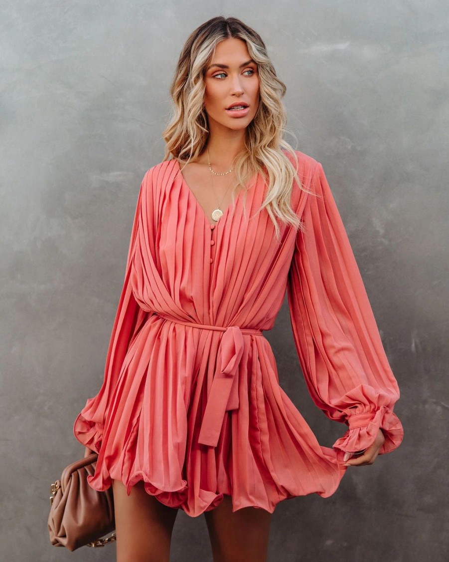 Rompers + Jumpsuits * | Endl-001 Found Love Pleated Romper Mauve Final Sale