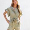 Rompers + Jumpsuits * | Mabl-001 Marianne Ruffle Pocketed Romper Olive Sale