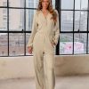 Rompers + Jumpsuits * | Endl-001 Sunday Morning Chill Cotton Ribbed Pocketed Jumpsuit Taupe